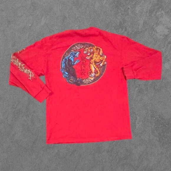 Vintage Y2K Long Sleeve Fear The Dragon Distressed Grunge Shirt Medium - Picture 1 of 6